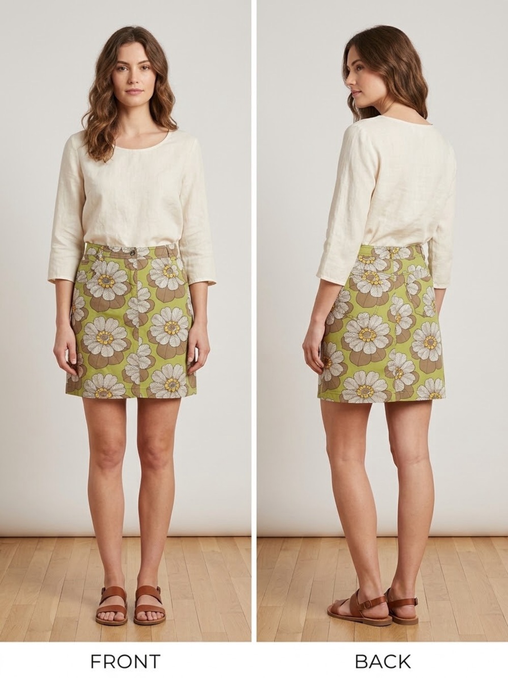 Boden Olive Green Floral Mini Skirt M